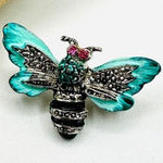 Vintage Hand Painted Bee Brooch Bee Pin Blue Photo 0