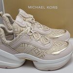 Michael Kors Olympia Metallic Logo Jacquard Trainer Cream Gold Women's 10M NIB Photo 0