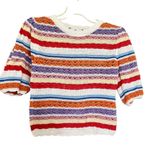 Suncoo Panaca Multicolor Striped Knit Puff Sleeve Crewneck Sweater Size Small White Photo 1