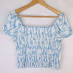 Lush Clothing LUSH Blue Swirl Short Sleeve Smocked Top Size L Photo 2