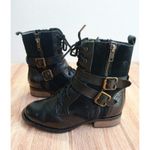 Hush Puppies  Women's Boots Combat Leather Side Zip Buckle Block Heels Black Sz 5 Photo 2