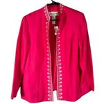 Jessica Howard Pink Floral Trim Opened Mock Neck Barbie Blazer Women Sz 14 VTG Photo 0