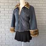 Vintage Y2K Women’s Giacca denim jacket w/ fur trim Size Large Bratz Winter Jean Blue Photo 1