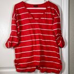 Nautica Plus Size  Red Orange White 3/4 Sleeve V-Neck Shirt Blouse Size XXL EUC Photo 1