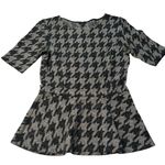 Theory  XS‎ Petite Houndstooth Peplum Blouse Metallic Gray Black Academia 2000s Photo 1