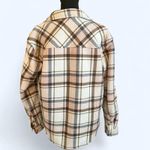 Cream and pink sage plaid flannel fleece lined jacket Size Medium Tan Photo 4