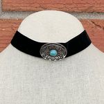Crushed Velvet Concho Choker Necklace with Faux Turquoise Black Photo 0