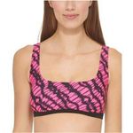 DKNY Bikini Top Size Small NWT Printed Square Neck Hot Pink Black Swim Sporty Photo 0