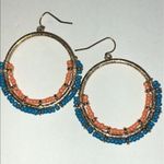 Elegant Gold Tone Blue Orange Beaded Boho Hoop Earrings Photo 3