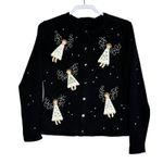 Carroll Reed Black Angel Embroidered Knit Button Cardigan Ugly Photo 0