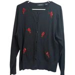 Crystal Kobe Black Cardigan Sweater Red Sequin Cardinals Button Front XL Photo 0