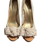 Christian Siriano Lace Peep Toe Bow Pumps Cork Heel Special Occasion Heels‎ Brown Size 11 Photo 1