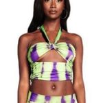 I am gia I.AM.GIA Green and Purple Tie-Dye Halter Top Photo 5
