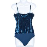 Socialite  Blue Crushed‎ Velvet Spaghetti Strap Bodysuit Velour Whimsigoth Small Photo 4