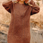 GRACE LILLY Cable Knit Drop Shoulder Loose Fit Sweater Dress Brown Size M Photo 0