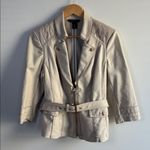 White House | Black Market Size 8 Light Beige moto Jacket shirred shoulders zipper Photo 1