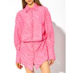 The Attico Silvye Zebra Jacquard Long Sleeve Cotton Blend Shirtdress Pink 42 IT Size M Photo 1