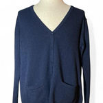 ISLE ESSENTIALS Navy Blue 100% Merino Wool V Neck Button Front Cardigan Sweater Size L Photo 0