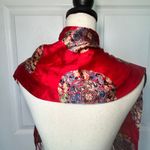 Vintage Chinese Red Silk Brocade Fringe Scarf Wrap Dragon Longevity Medallion Photo 2