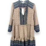 Veronica Beard  Lumi 100% silk dress ruffle hem knee length tan navy size 14 NEW Photo 2