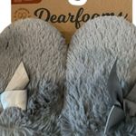 Dearfoams  memory foam faux fur slippers indoor/outdoor grey with bow slip on 6 Photo 1