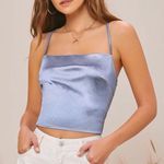 SheIn Satin New Crop Top Tie Up Back Blue Periwinkle Size Small Photo 0