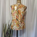 Nine West  Sleeveless‎ Career Blouse Siz S Orange White Abstract Print Office Top Photo 6