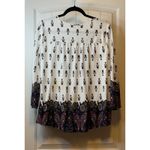 Vintage America Blues Women Tunic Top Boho Paisley Print Lace Trim Sz L Trendy # White Size L Photo 2