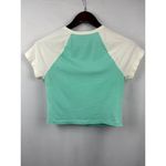 PINK - Victoria's Secret Women’s Pink Small Aqua & White Short Sleeve Crop Top Photo 3