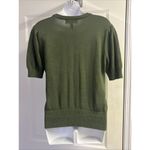 Modcloth  Olive Green Knit Puff Short Sleeve Sweater Light Purple Ribbon- Medium Photo 7