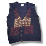 Vintage 90s Leslie Fay Navy Blue Knit Sweater Vest Geometric Plaid Vneck Medium Photo 7