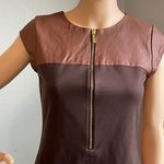 Michael Kors Faux Leather Two Tone Brown Zipper Front Dress Size 2 Photo 4