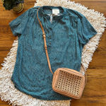 Anthropologie Maeve Teal Geo Print Blouse Photo 0