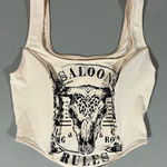 Windsor  ‘Saloon Rules’ Western Skull Graphic Tank Crop Top Shirt Blouse Size S 🖤 Photo 0