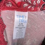 Time And Tru  red rum floral lace up open shoulder blouse Photo 6