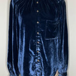 Anthropologie  Pilcro Velvet Top Medium Womens Blue Button Up Shirt Relaxed Fit  Photo 0