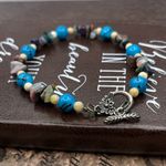 Handmade Gemstone Beaded Bracelet w/ Flower Clasp Boho Y2K Blue Photo 3