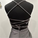 La Femme  Prom Dress 29710 Square Neck Shiny Jersey Gown Gunmetal Grey 4 Photo 4