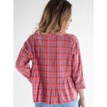Natural Life  Montana Pink Plaid Metallic Gold Thread Button Top Pintuck Small Photo 1