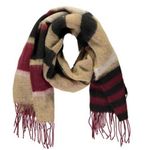 Forever 21 Brown Black Red Colorblock Oblong Scarf Soft Fringe Design Photo 0