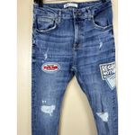 ZARA  Women’s Skinny Stretch Blue Jeans Size 30 Patch “Regret Nothing” Photo 1