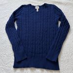 st. john's bay  Womens Crew Neck Long Sleeve Cable Knit Pullover Sweater Navy Photo 1