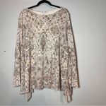 J. Jill Top Blouse Long Sleeve Beige Tan Patterned Boho Size 3X Wide Neck Brown Photo 5
