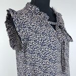 Harlowe $ Graham Harlowe & Graham Sleeveless Tunic Blouse Sz S Women’s Navy & Tan Floral Vines Photo 4