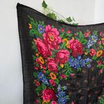 Vintage Hand Screen Printed Floral Birgin Wool Scard Red Photo 1