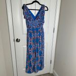 Sandro  Plunging V neck blue‎ floral Mason dress size 34 boho romantic high low Photo 2