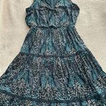 LC Lauren Conrad Dress Sleeveless Tie Neck Tiered Skirt Forest Green Floral Sz S Photo 6