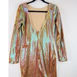 Dress The Population Dress Lola Iridescent Sequin Bodycon V Back Party Large Gold Photo 9