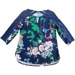 EXPRESS  Dark Floral Satin Lace V Neck Navy Blue Top XS Romanic Dark Cottagecore Photo 0