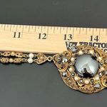Vintage West Germany Signed Hematite Gold Filigree Necklace & Clip Earrings Set Black Photo 10